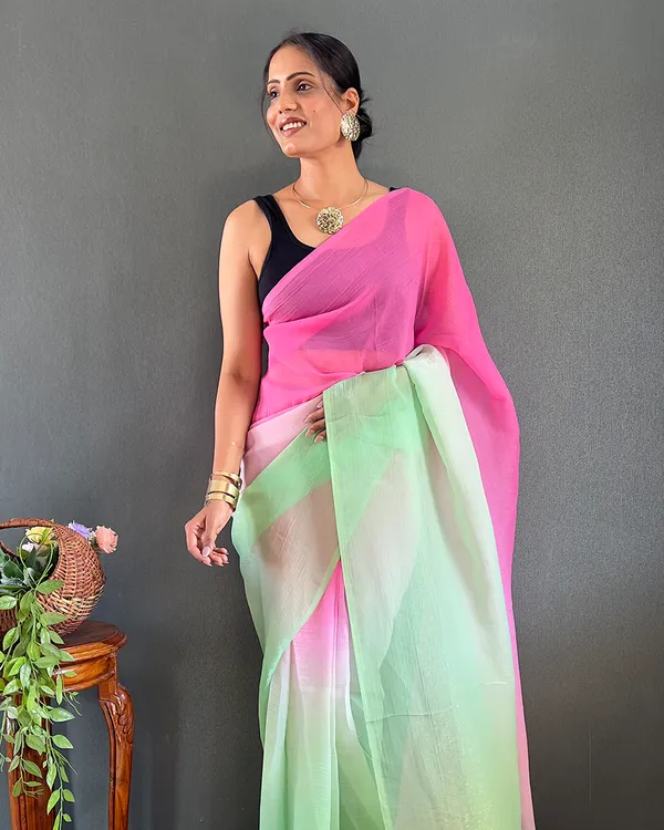 Pink_And_Green_Color_1-Minute_Ready_To_Wear_Georgette_Saree_With_Blouse_Piece