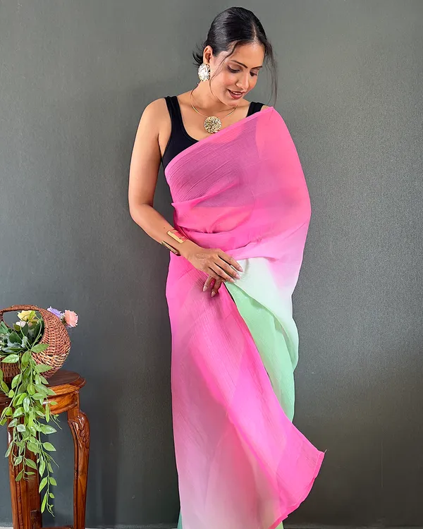 Pink_And_Green_Color_1-Minute_Ready_To_Wear_Georgette_Saree_With_Blouse_Piece