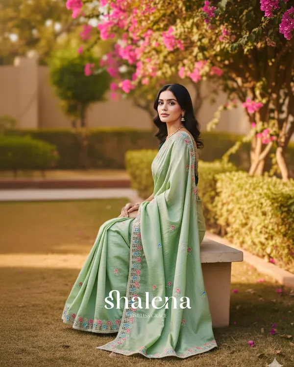 Outstanding_Pista_Embroidery_Work_Cursh_Silk_Saree_With_Vibrant_Full_Stitched_Blouse