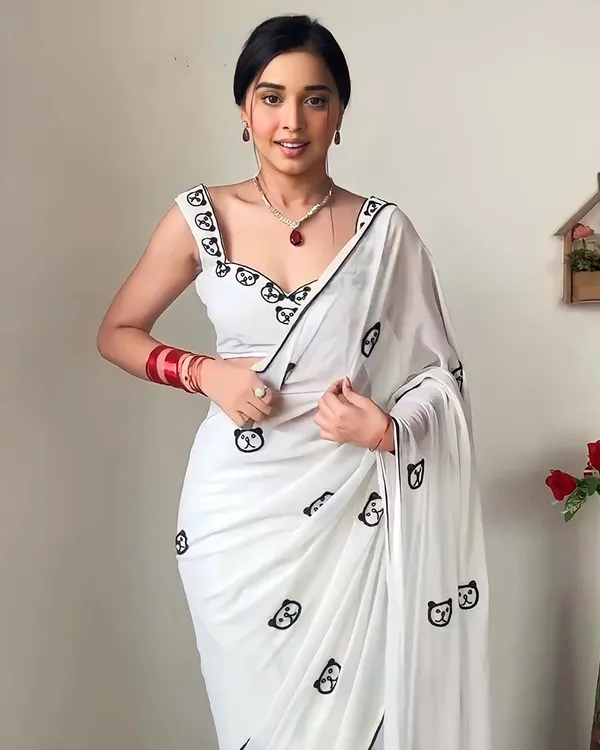 White_Color_1-Minute_Ready_To_Wear_Georgette_Saree_With_Blouse_Piece