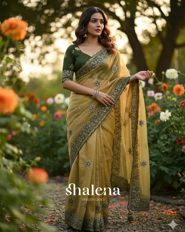 Susurrous_Mustard_Organza_Silk_Saree_With_Marvellous_Full_Stitched_Blouse