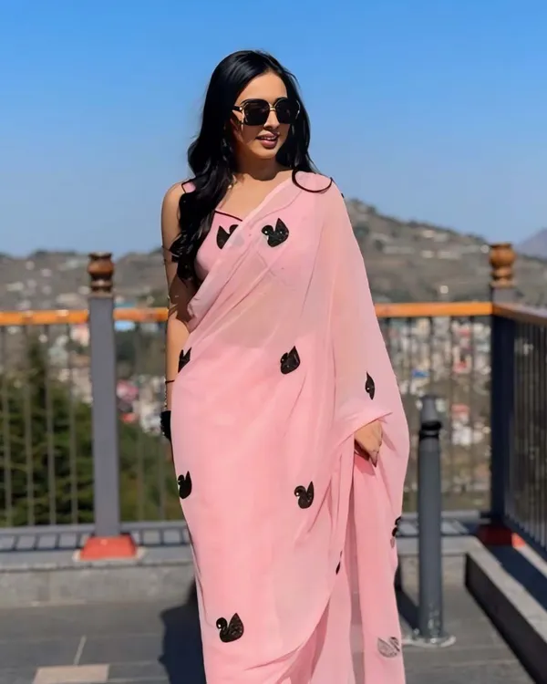 Calm_Pink_Color_1-Minute_Ready_To_Wear_Georgette_Saree_With_Blouse_Piece
