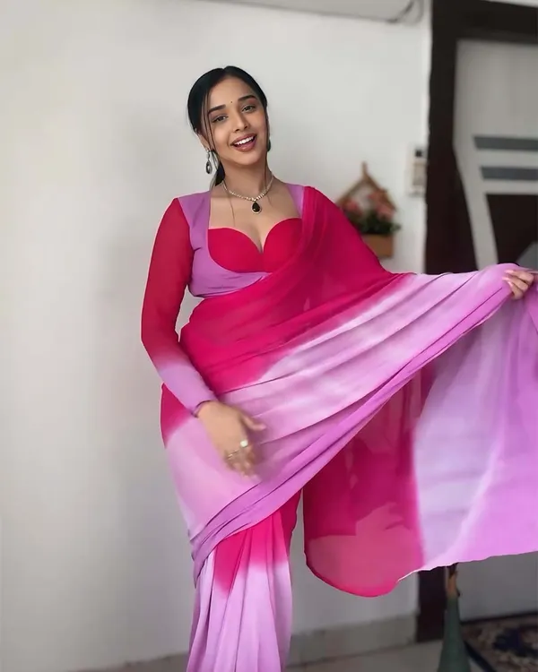 Pink_And_Calm_Pink_Color_1-Minute_Ready_To_Wear_Georgette_Saree_With_Blouse_Piece
