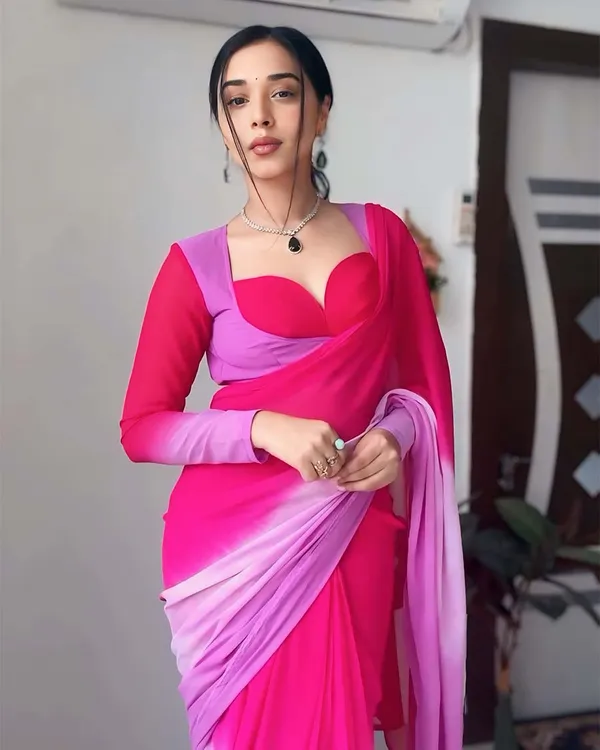 Pink_And_Calm_Pink_Color_1-Minute_Ready_To_Wear_Georgette_Saree_With_Blouse_Piece