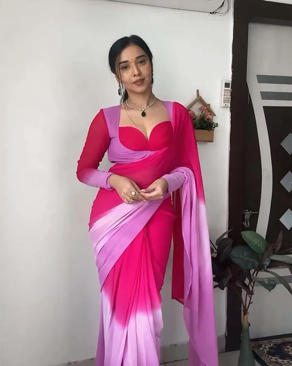 Pink_And_Calm_Pink_Color_1-Minute_Ready_To_Wear_Georgette_Saree_With_Blouse_Piece
