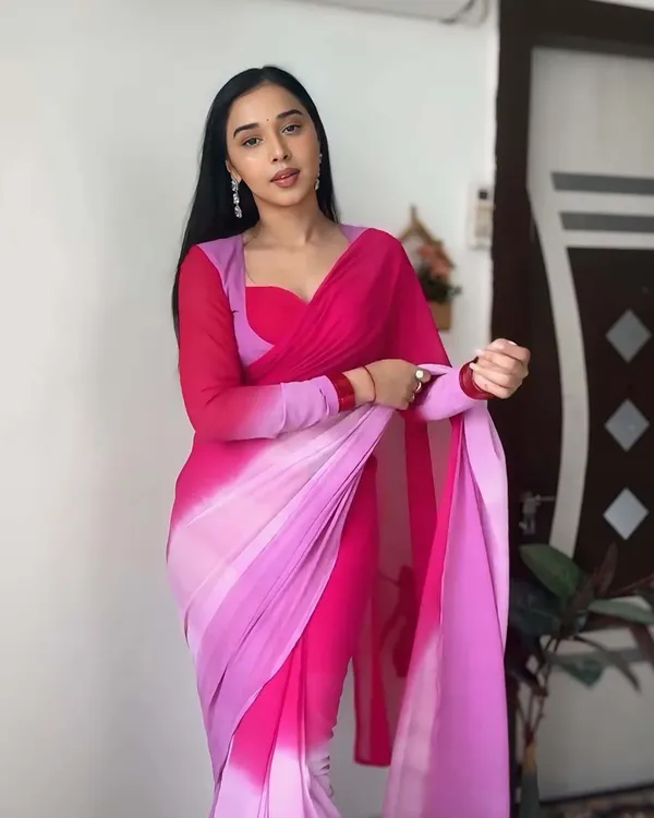 Pink_And_Calm_Pink_Color_1-Minute_Ready_To_Wear_Georgette_Saree_With_Blouse_Piece