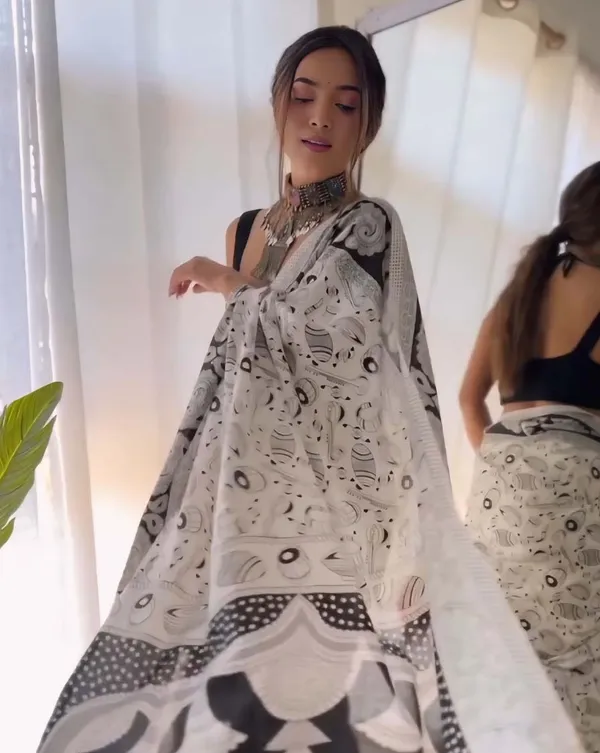 Grey_Color_1-Minute_Ready_To_Wear_Cotton_Saree_With_Blouse_Piece