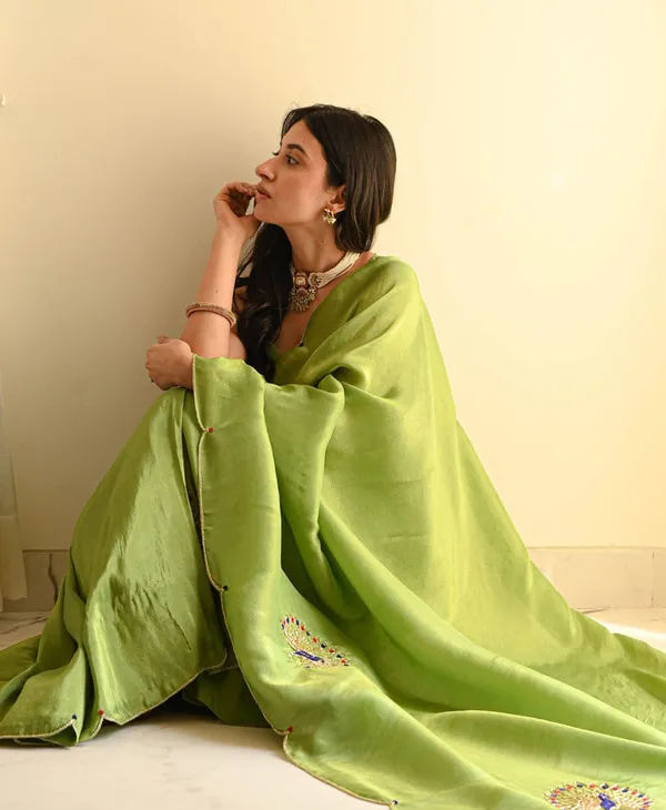 Green_Color_Soft_Malai_Sattin_Silk_1_-_Minute_Ready_to_Wear_Saree_with_Fully_Stitch_Blouse_(Free_Size)_Up_to_44