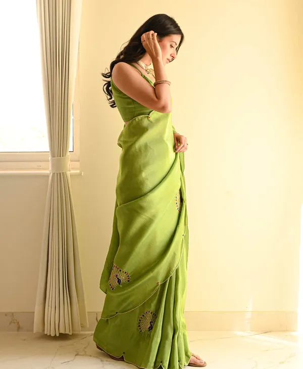 Green_Color_Soft_Malai_Sattin_Silk_1_-_Minute_Ready_to_Wear_Saree_with_Fully_Stitch_Blouse_(Free_Size)_Up_to_44