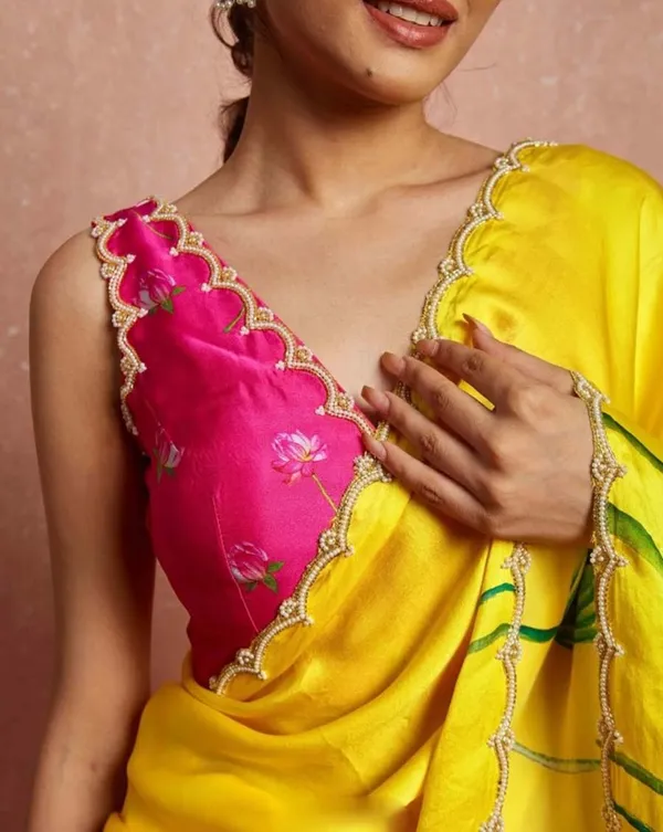 Yellow_Color_1-Minute_Ready_To_Wear_Organza_Silk_Saree_with_Moti_Embroidery_Work_&_Stitched_Blouse