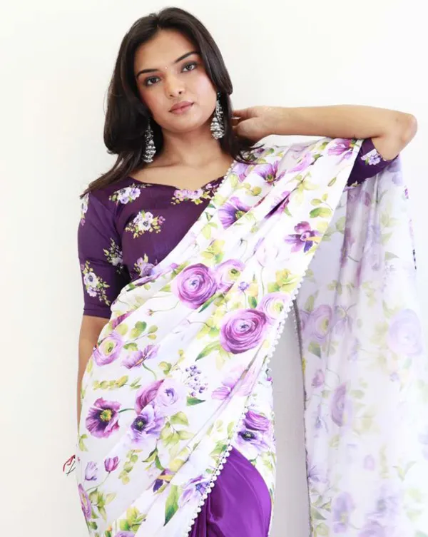 White_and_purple_Color_1_-_Minute_Ready_to_Wear_Natural_Silk_Saree_with_Unstitch_Blouse_Piece