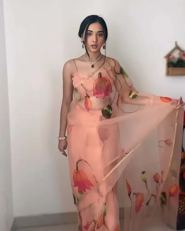 Peach_Color_1-Minute_Ready_To_Wear_Organza_Saree_With_Blouse_Piece
