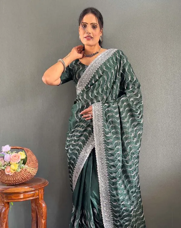 Green_Color_1_-_Minute_Ready_to_Wear_Chinnon_Silk_Saree_with_Unstitch_Blouse_Piece