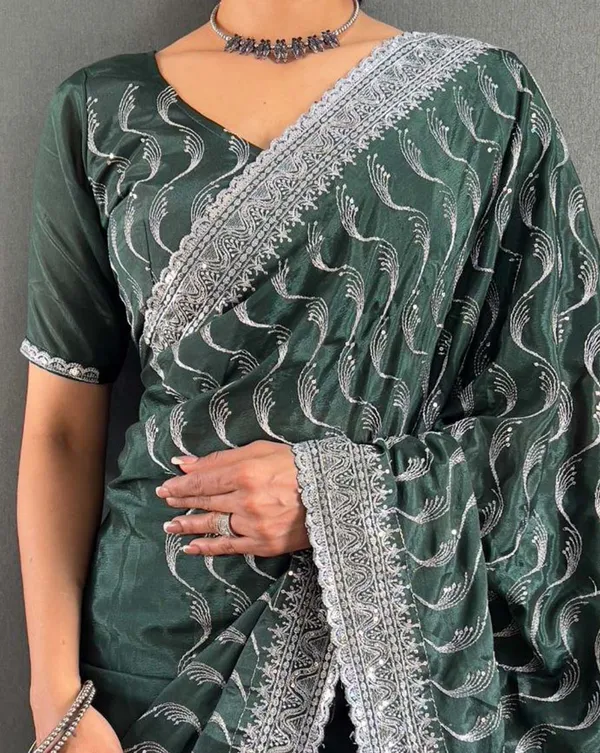 Green_Color_1_-_Minute_Ready_to_Wear_Chinnon_Silk_Saree_with_Unstitch_Blouse_Piece