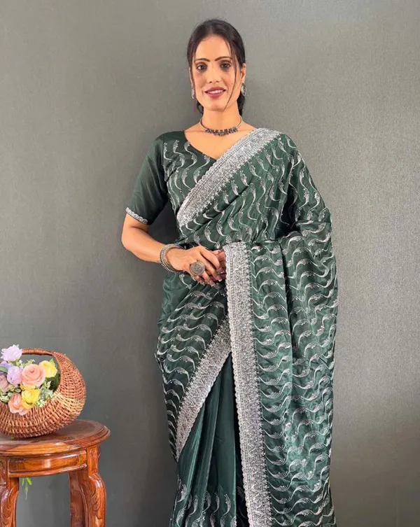 Green_Color_1_-_Minute_Ready_to_Wear_Chinnon_Silk_Saree_with_Unstitch_Blouse_Piece