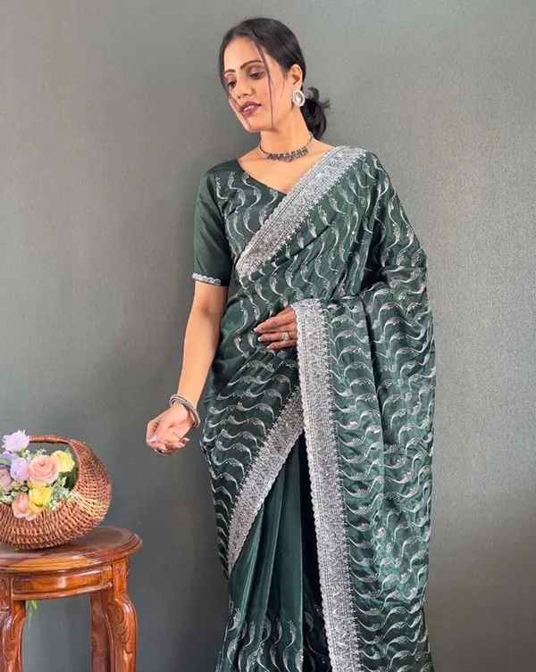 Green_Color_1_-_Minute_Ready_to_Wear_Chinnon_Silk_Saree_with_Unstitch_Blouse_Piece