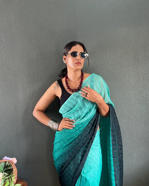 Bottle_Green_Color_1-Minute_Ready_To_Wear_Georgette_Saree_With_Blouse_Piece