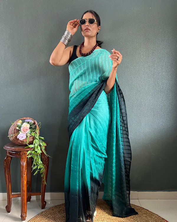 Bottle_Green_Color_1-Minute_Ready_To_Wear_Georgette_Saree_With_Blouse_Piece