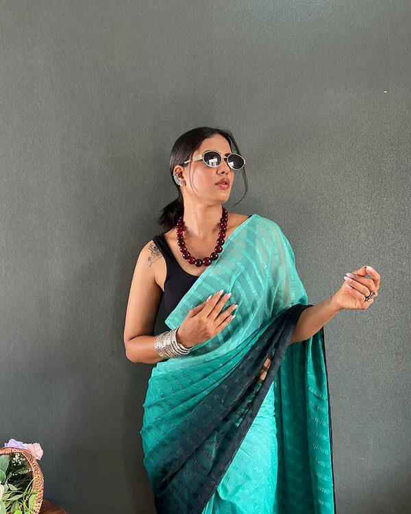 Bottle_Green_Color_1-Minute_Ready_To_Wear_Georgette_Saree_With_Blouse_Piece