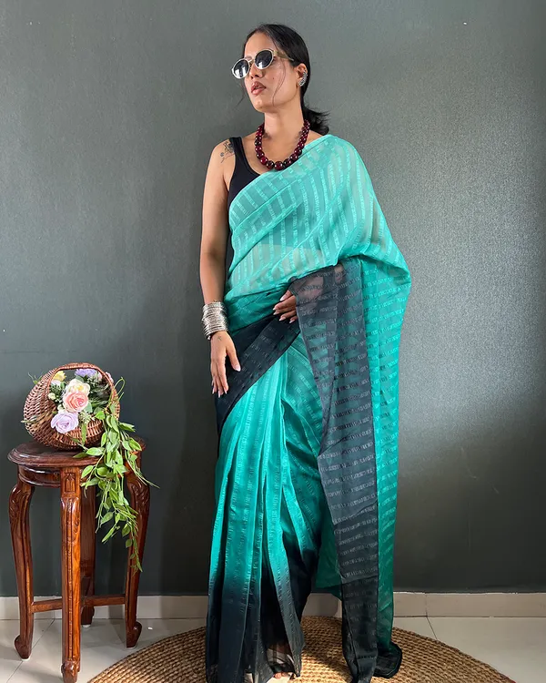 Bottle_Green_Color_1-Minute_Ready_To_Wear_Georgette_Saree_With_Blouse_Piece