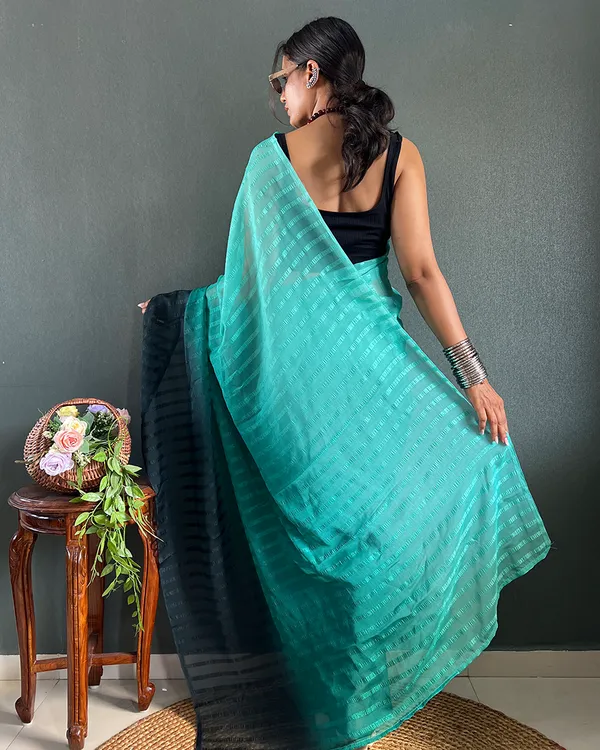 Bottle_Green_Color_1-Minute_Ready_To_Wear_Georgette_Saree_With_Blouse_Piece