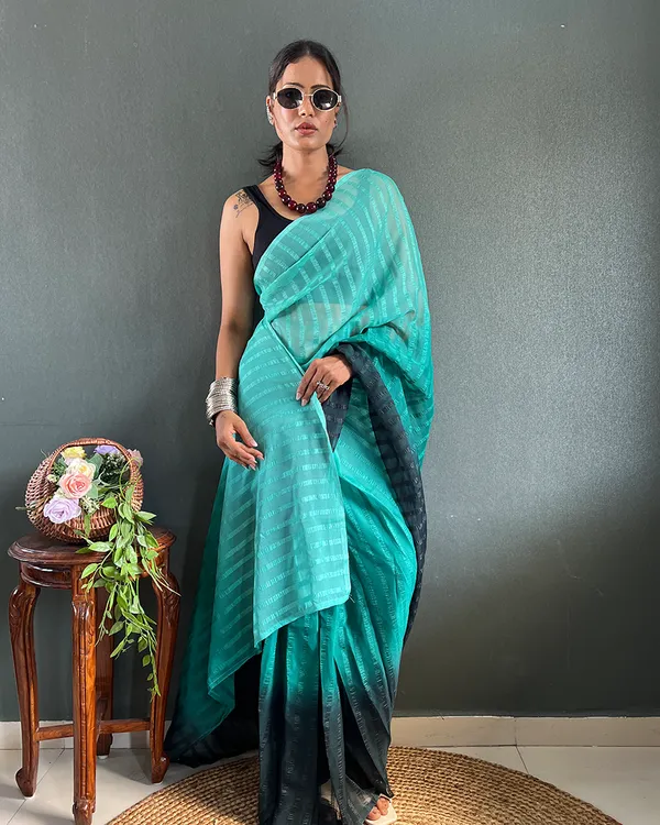 Bottle_Green_Color_1-Minute_Ready_To_Wear_Georgette_Saree_With_Blouse_Piece
