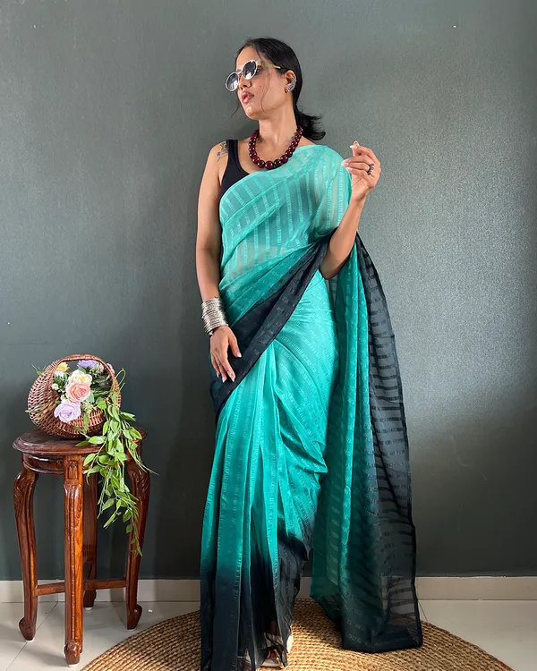 Bottle_Green_Color_1-Minute_Ready_To_Wear_Georgette_Saree_With_Blouse_Piece