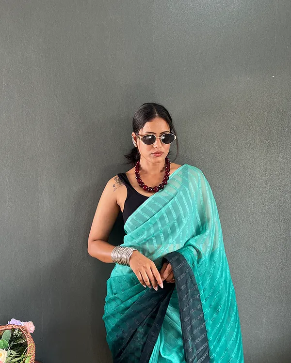 Bottle_Green_Color_1-Minute_Ready_To_Wear_Georgette_Saree_With_Blouse_Piece