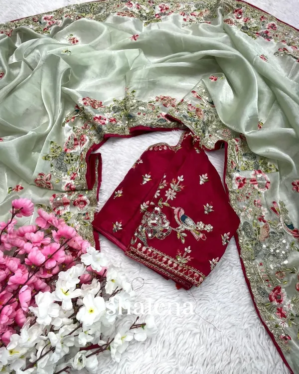 Sonorous_Pista_Embroidery_Work_Jimmy_Choo_Silk_Saree_With_Adorable_Blouse_Piece