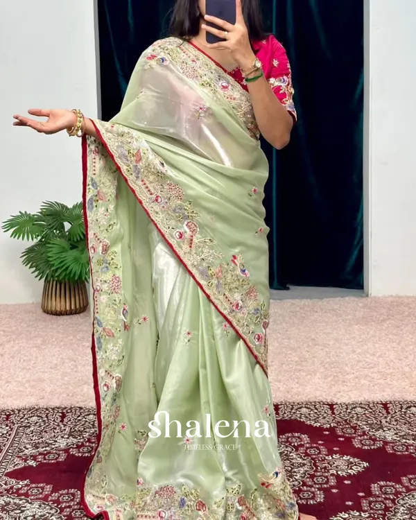 Sonorous_Pista_Embroidery_Work_Jimmy_Choo_Silk_Saree_With_Adorable_Blouse_Piece