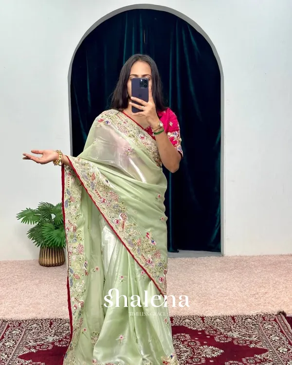 Sonorous_Pista_Embroidery_Work_Jimmy_Choo_Silk_Saree_With_Adorable_Blouse_Piece