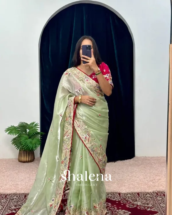 Sonorous_Pista_Embroidery_Work_Jimmy_Choo_Silk_Saree_With_Adorable_Blouse_Piece