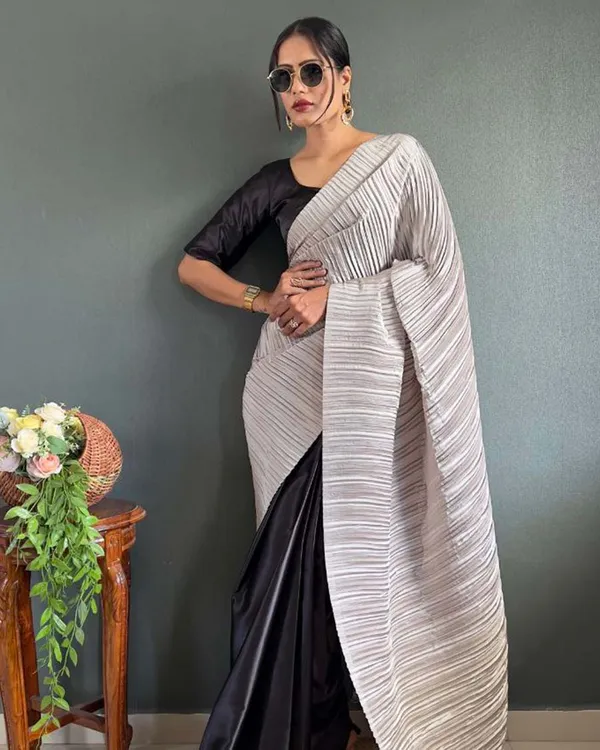 White_and_black_Color_1_-_Minute_Ready_to_Wear_Japan_Satin_Saree_with_Unstitch_Blouse_Piece