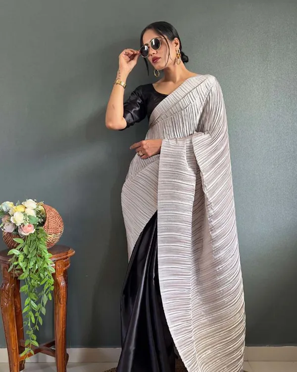 White_and_black_Color_1_-_Minute_Ready_to_Wear_Japan_Satin_Saree_with_Unstitch_Blouse_Piece