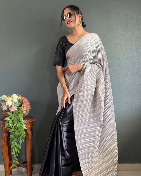 White_and_black_Color_1_-_Minute_Ready_to_Wear_Japan_Satin_Saree_with_Unstitch_Blouse_Piece