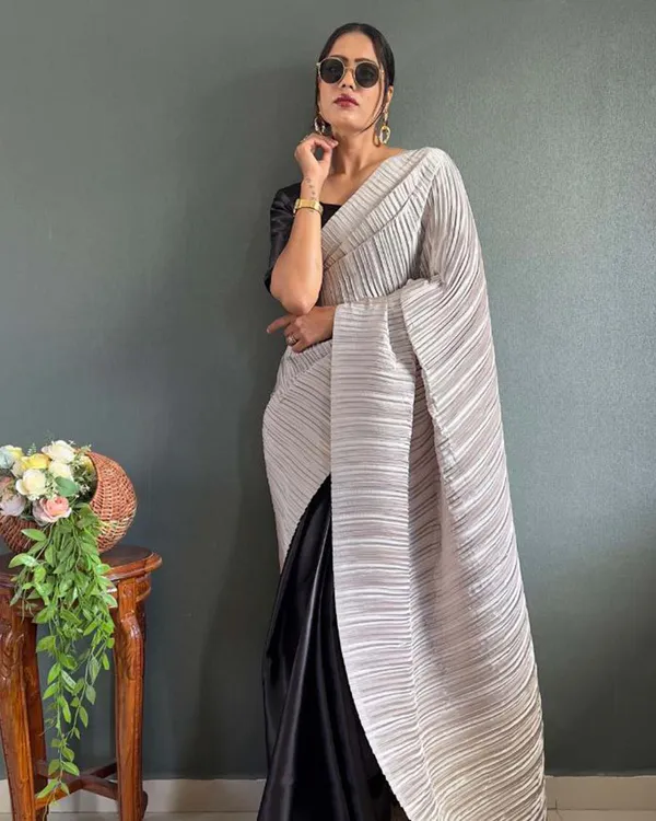 White_and_black_Color_1_-_Minute_Ready_to_Wear_Japan_Satin_Saree_with_Unstitch_Blouse_Piece