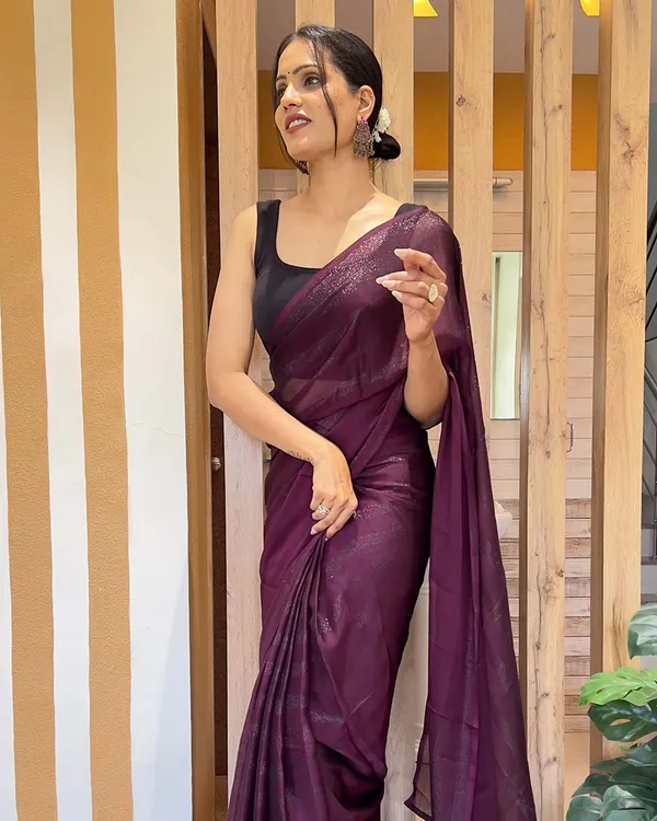 Wine_Color_1-Minute_Ready_To_Wear_Naylon_Saree_With_Blouse_Piece
