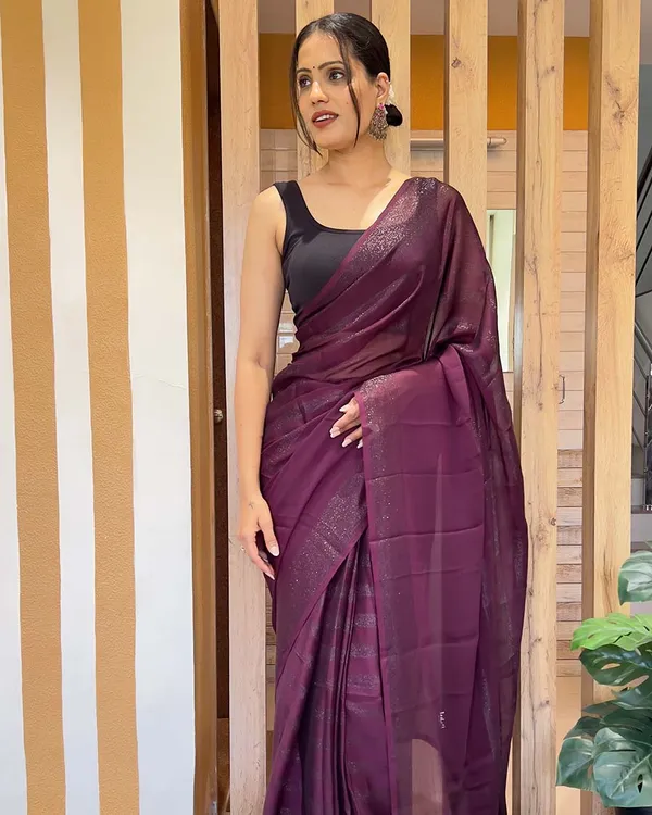 Wine_Color_1-Minute_Ready_To_Wear_Naylon_Saree_With_Blouse_Piece