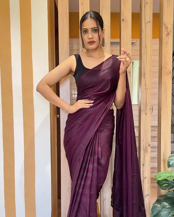 Wine_Color_1-Minute_Ready_To_Wear_Naylon_Saree_With_Blouse_Piece