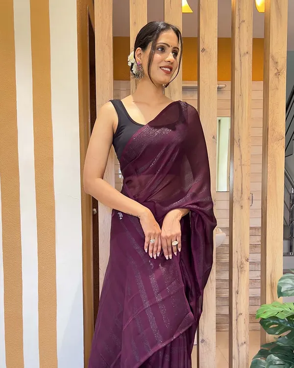 Wine_Color_1-Minute_Ready_To_Wear_Naylon_Saree_With_Blouse_Piece