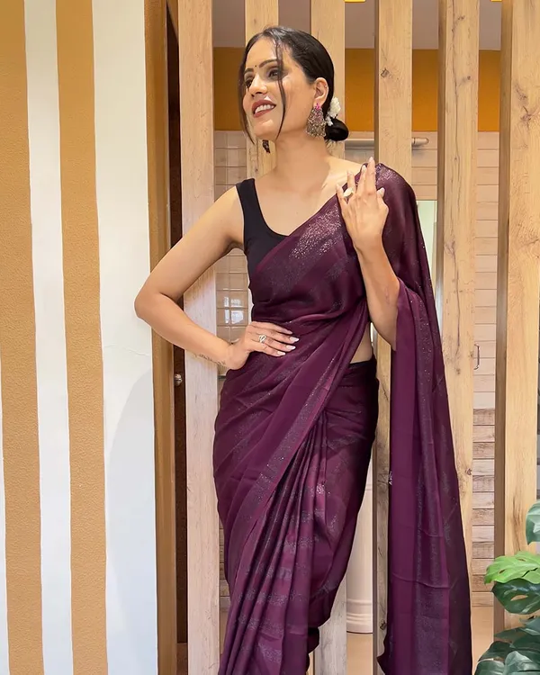Wine_Color_1-Minute_Ready_To_Wear_Naylon_Saree_With_Blouse_Piece