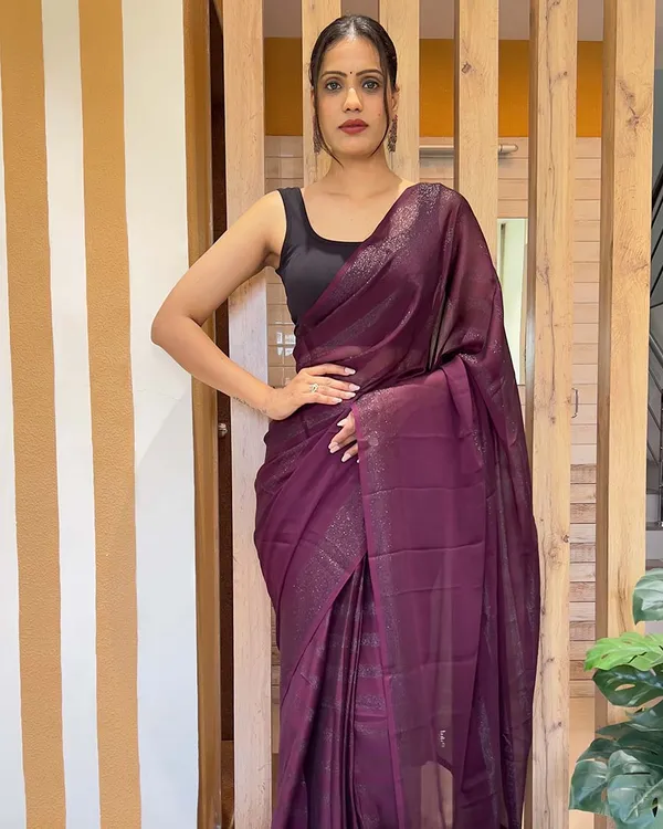 Wine_Color_1-Minute_Ready_To_Wear_Naylon_Saree_With_Blouse_Piece
