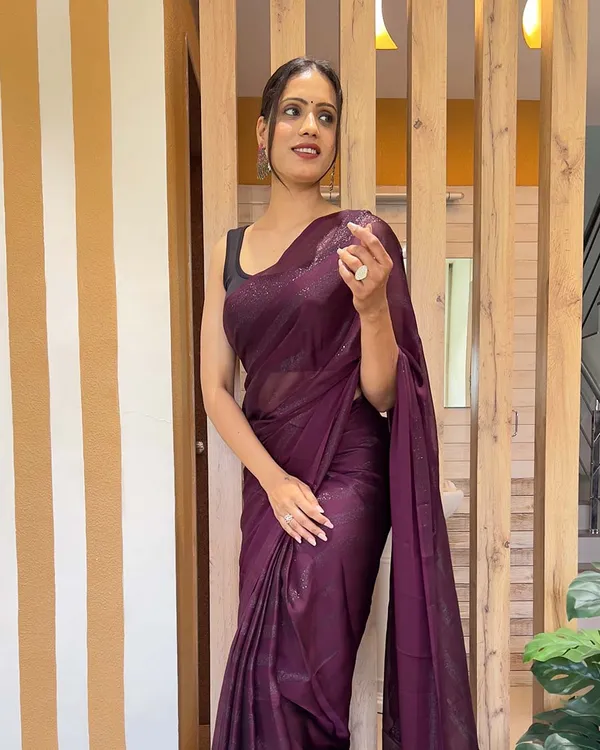 Wine_Color_1-Minute_Ready_To_Wear_Naylon_Saree_With_Blouse_Piece