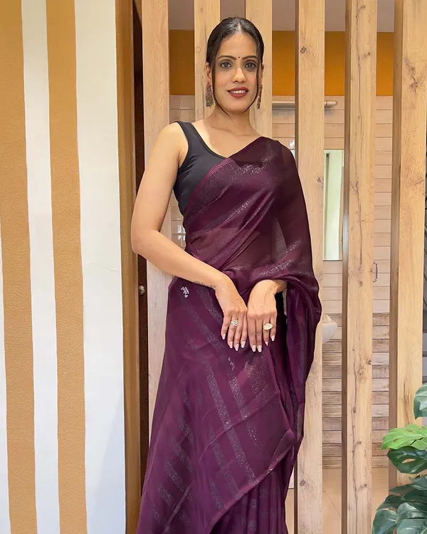 Wine_Color_1-Minute_Ready_To_Wear_Naylon_Saree_With_Blouse_Piece