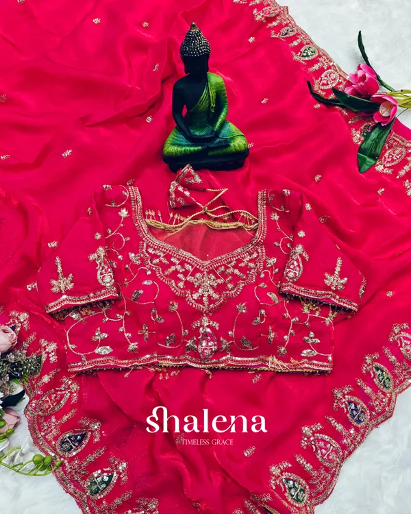 Proficient_Dark_Pink_Fendy_Silk_Sequence_Embroidery_Work_Saree_With_Stitched_Blouse