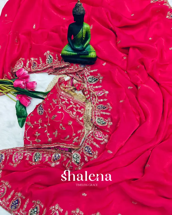 Proficient_Dark_Pink_Fendy_Silk_Sequence_Embroidery_Work_Saree_With_Stitched_Blouse