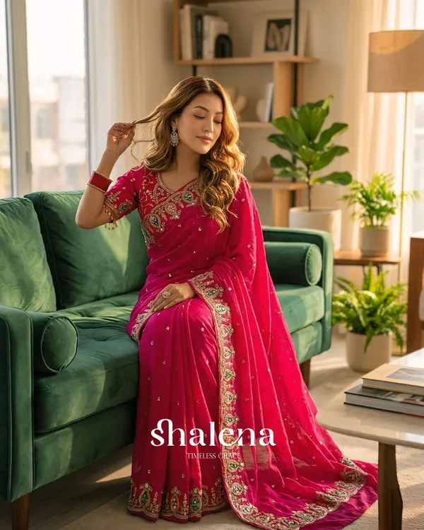 Proficient_Dark_Pink_Fendy_Silk_Sequence_Embroidery_Work_Saree_With_Stitched_Blouse