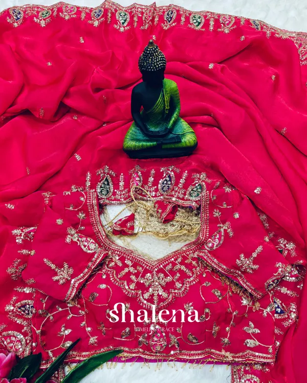 Proficient_Dark_Pink_Fendy_Silk_Sequence_Embroidery_Work_Saree_With_Stitched_Blouse