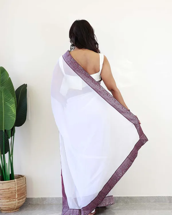 White_Colour_1-Minute_Ready_To_Wear_Georgette_Saree_With_Blouse_Piece