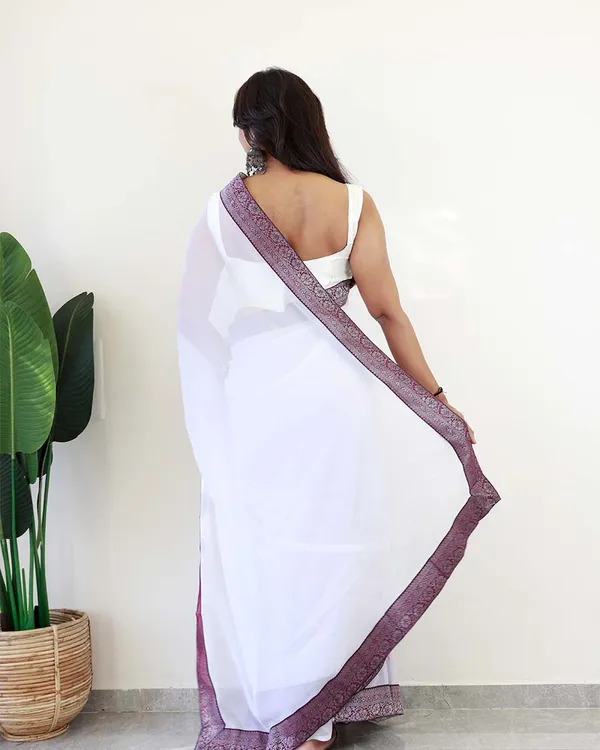 White_Colour_1-Minute_Ready_To_Wear_Georgette_Saree_With_Blouse_Piece